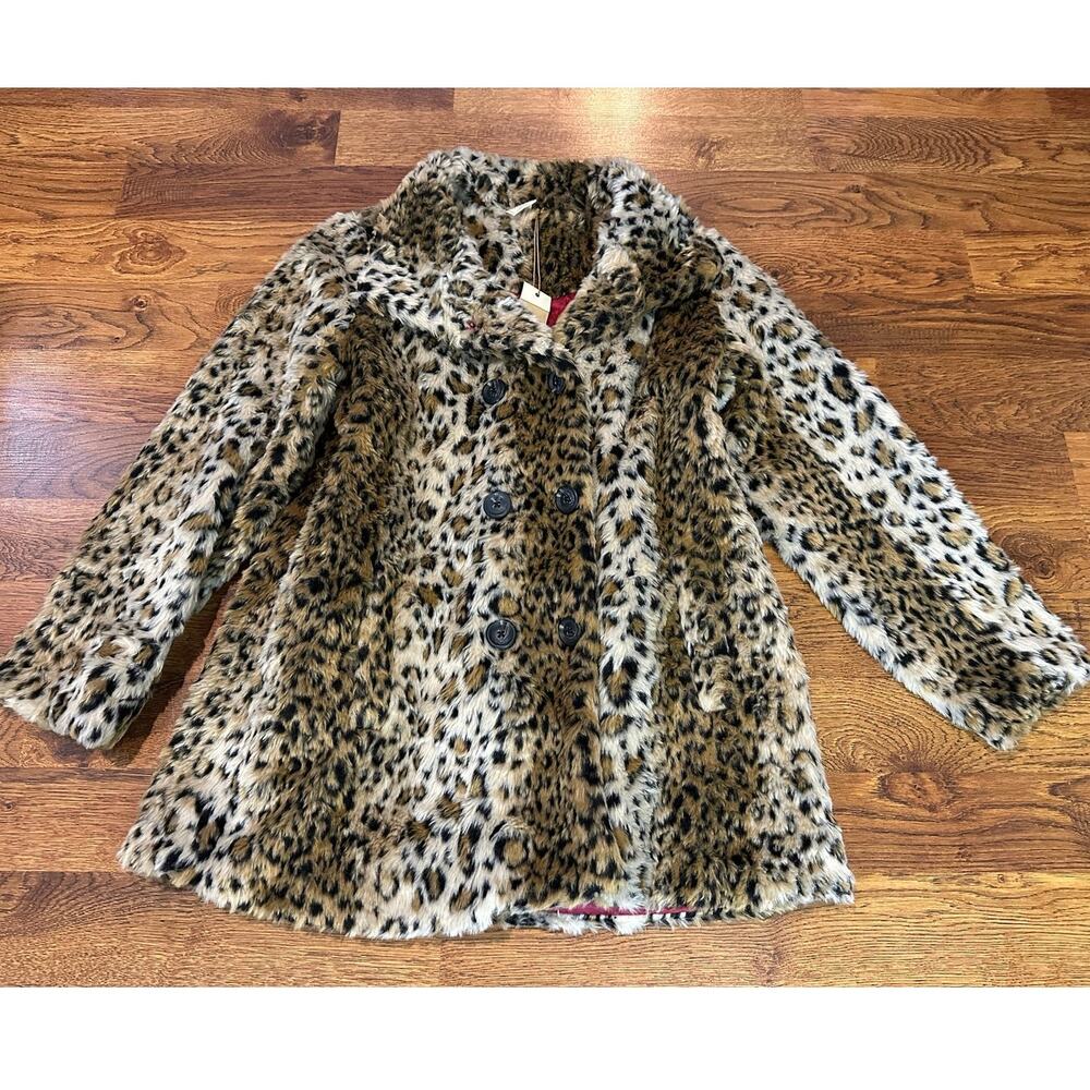 White Crow Chloe Leopard Print Faux Fur Coat Women's Large NWT Statement Piece